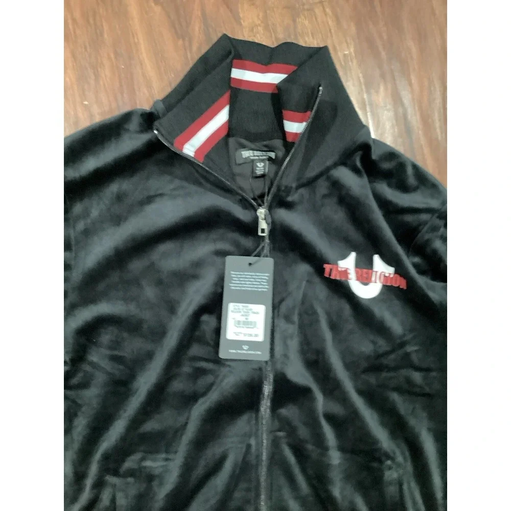 True Religion  Velour Tour Track Jacket Jet Black Size M Full Zip $139 Value